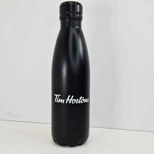 Tim Hortons Black Water Bottle 18 Oz Metal White Text